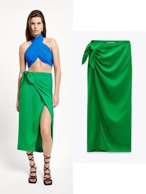 Zara Green Wrap Midi Skirt